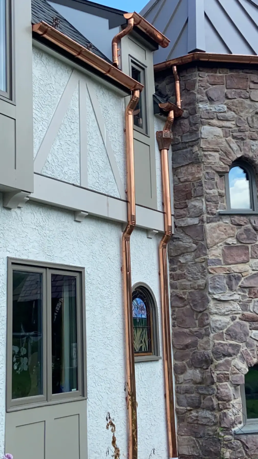Custom copper gutters installed on a historic home in Lake Forest, Illinois